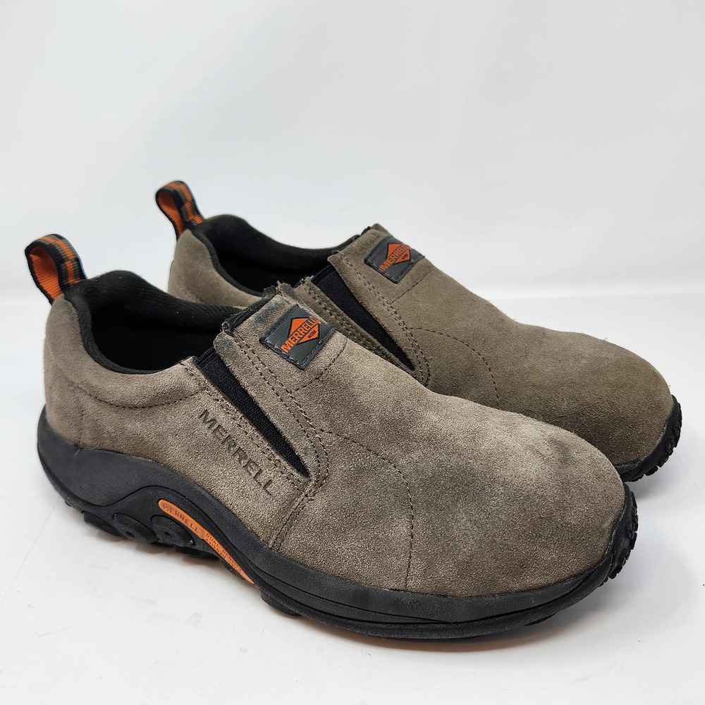 Merrell Men Jungle Moc Alloy Toe Work Shoes Brown Suede Size 7 M Slip On Comfort